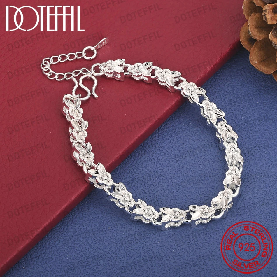925 Sterling Silber 8-Zoll Exquisites Pflaumenblüten-Zirkonia-Armband für Damen - Modisches Party-Geschenk-Accessoire