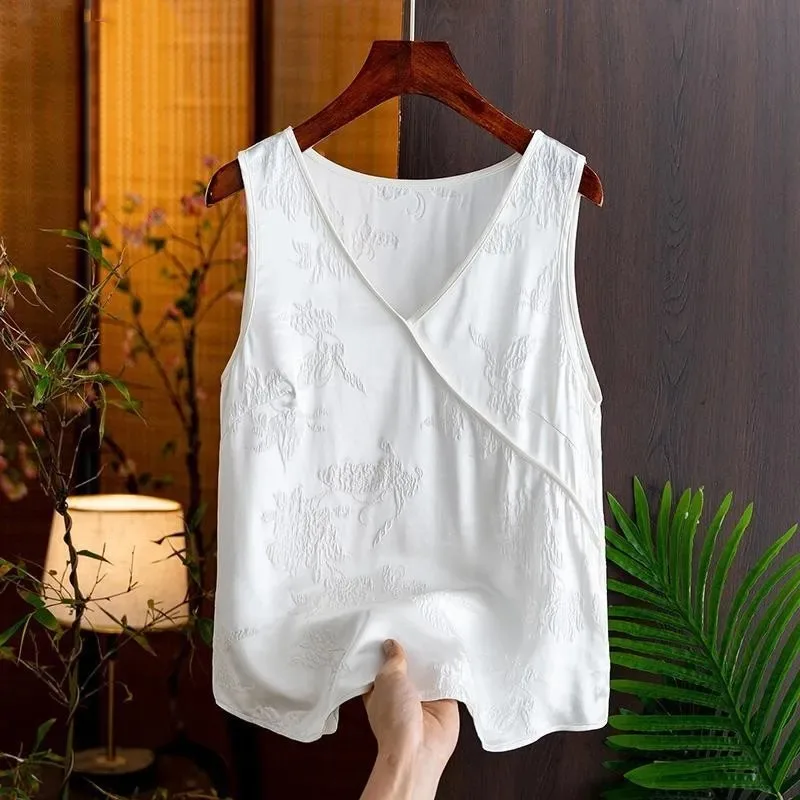 Retro Bottoming Vest for Women in Summer New National Fashion Texture Jacquard Outer Wear Sleeveless Top Ethnic Style