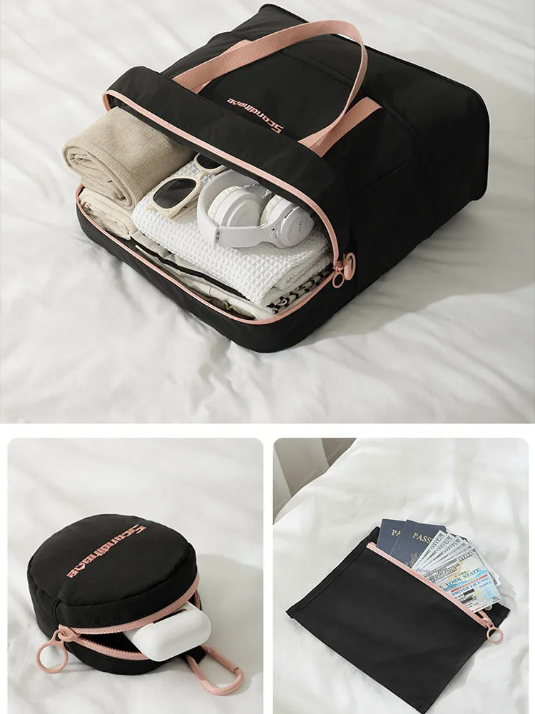 حقيبة سفر ذات سعة كبيرة قابلة للطي وقابلة للتوسيع مع حقيبة كتف بأكمام للأمتعة لرحلة قصيرة