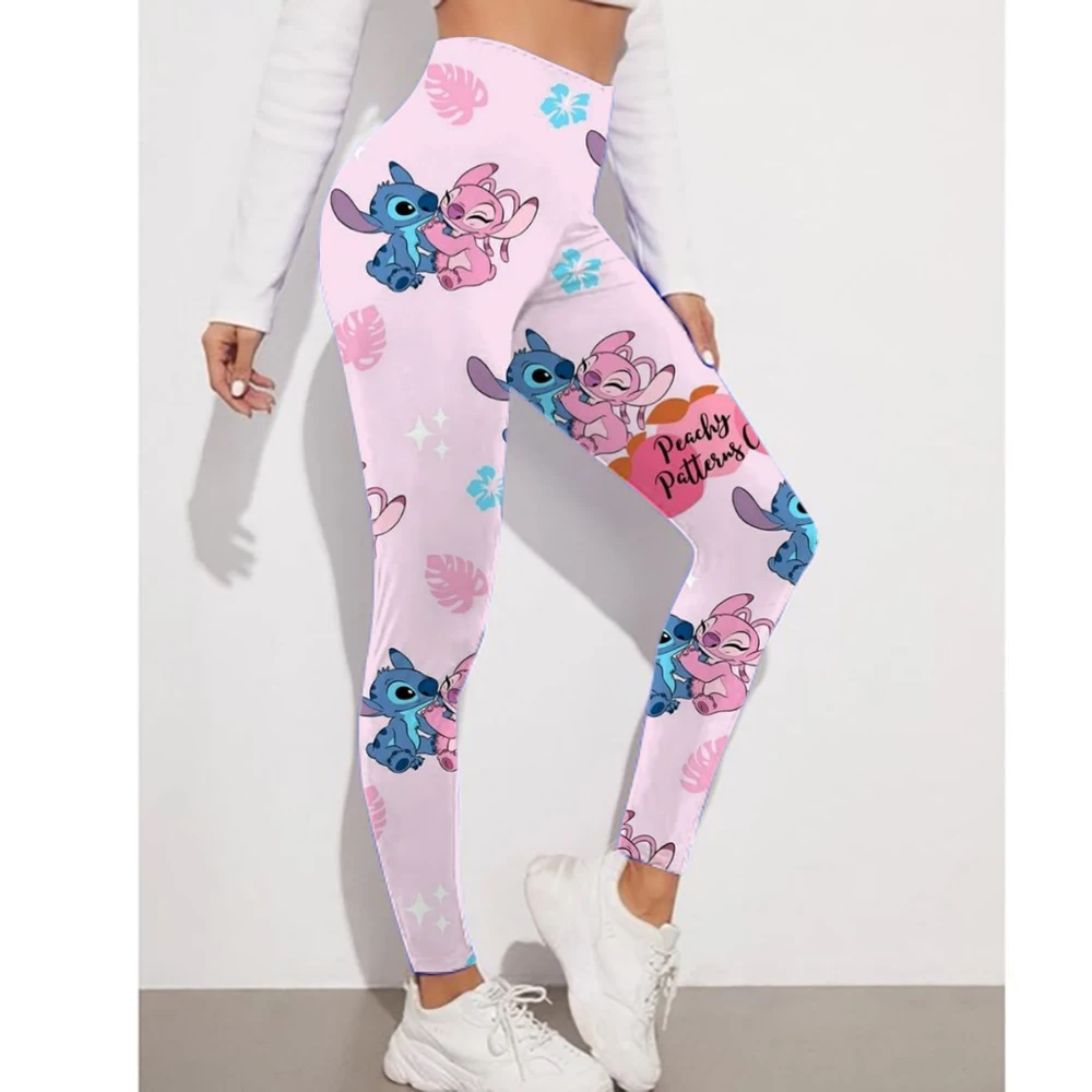 ディズニーステッチプリント市松模様の女性のスポーツとフィットネスレギンス女性タイダイジムレギンス Mujer プッシュアップ戦利品パンツフィットネス