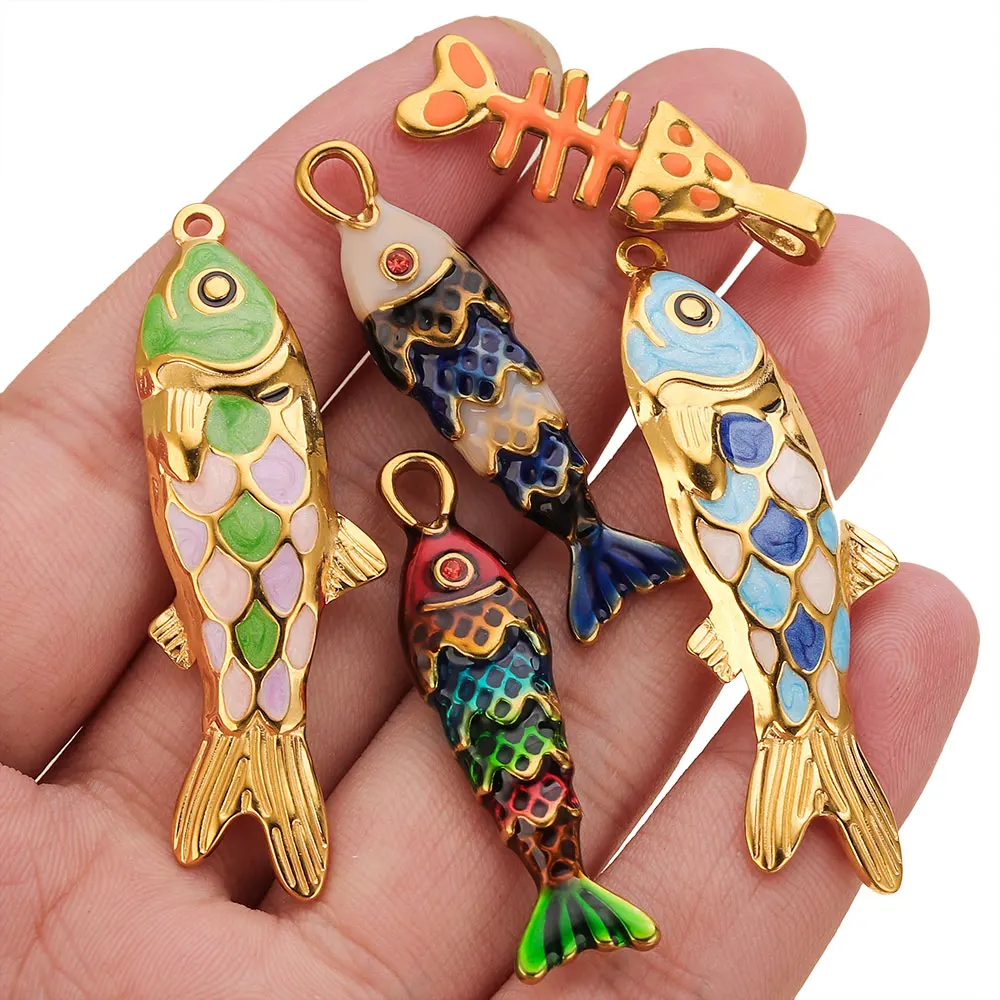

1-2pcs Stainless Steel Fish Charms Golden Enamel Pendant Jewelry for Diy Handmade Necklace Earring Making Accessorie Wholesale