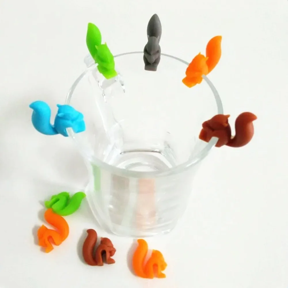 

5pcs Cute Silicone Squirrel Tea Bag Hanging Holder Tea Infuser Mug Cup Clip Label Party Home Decor colour Tea set accessories