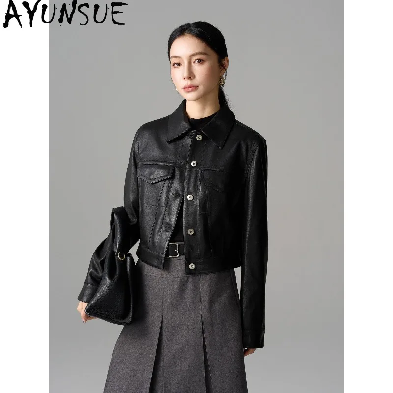 AYUNSUE A-grade Elastic Sheepskin Jackets for Woman Autumn Luxury Short Commute Outerwear Black Jacket Woman Clothes Ropa Mujer