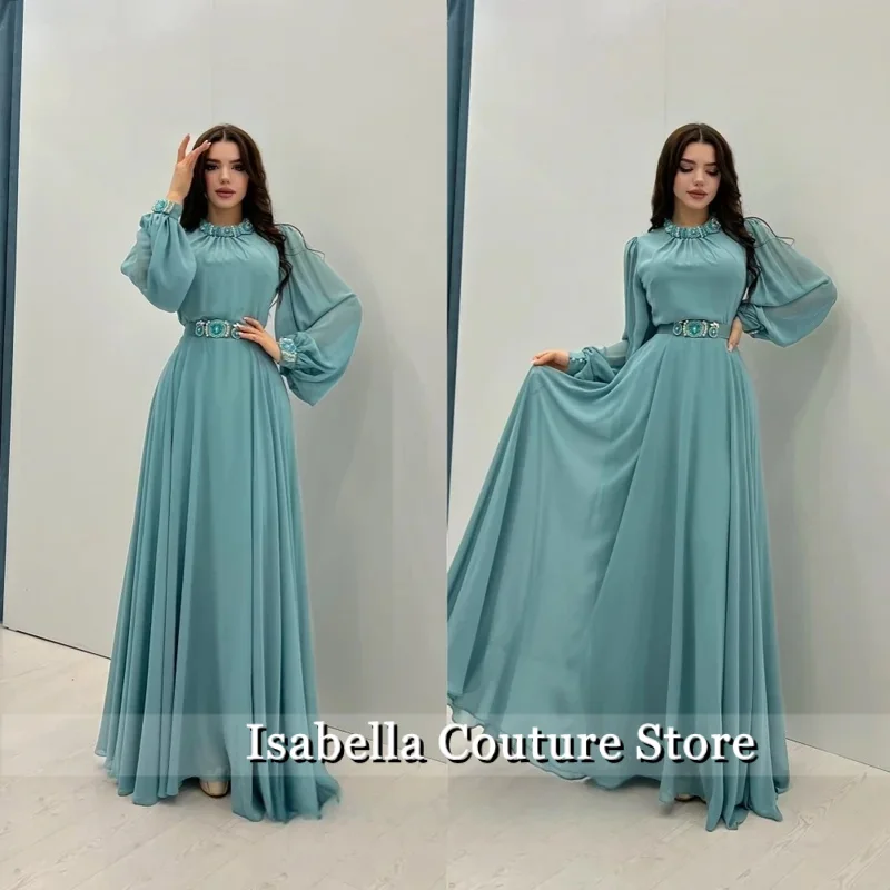 

Customized Fashion Elegant Chiffon Sash Sequined A-line High Collar Long Dresses Party Dresses Retro High Quality Match