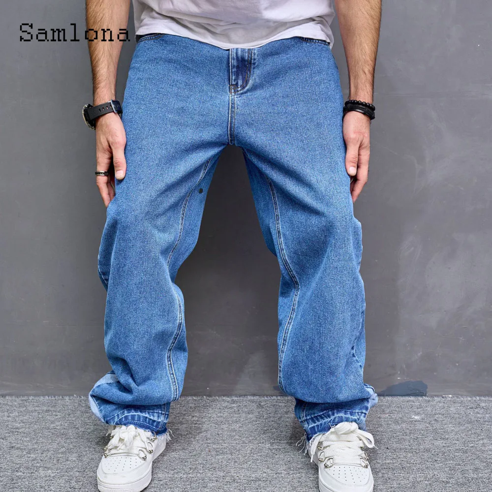 

2024 Men Fashion Leisure Wide Leg Demin Pants Solid Comfy Ankle-Length Trouser Plus Size Mens Casual Hip Hop Demin Sweatpants