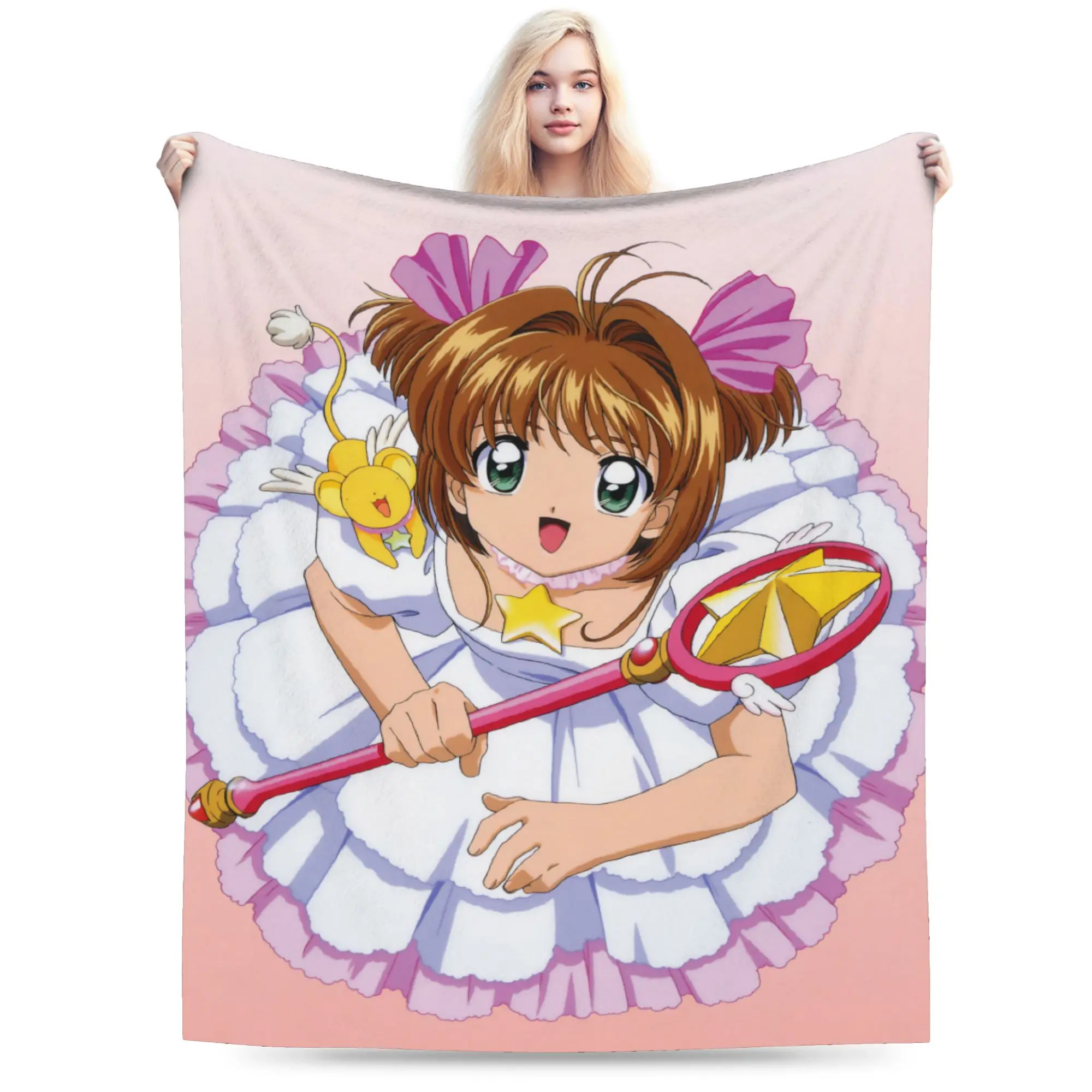 Anime Cardcaptor Sakura Blanket Flannel Autumn/Winter  Portable Ultra-Soft Throw Blanket for Sofa Bedroom Plush Thin Quilt