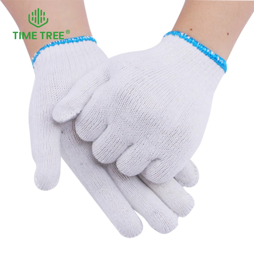 10Pairs White Blue Cotton Work Gloves for Dry Hands Handling Gloves Household Cleaning Tools Yarn Industrial Warehouse Gardening