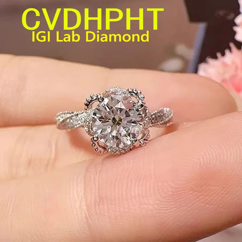 5 Ct customize Luxury Real 14K white gold Lab grown dimaond ring IGI&GIL round shape D VS1 Wedding engagement ring