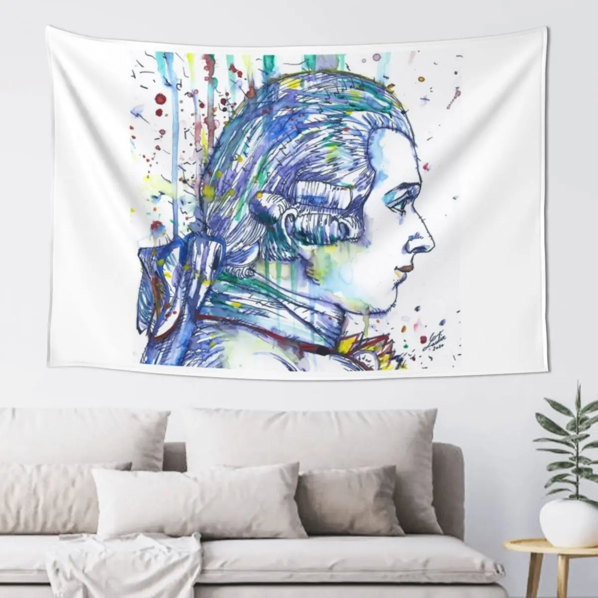 MARQUIS DE SADE watercolor and ink portrait Tapestry Custom Room Decor Korean Style Aesthetic Room Decor Korean Tapestry