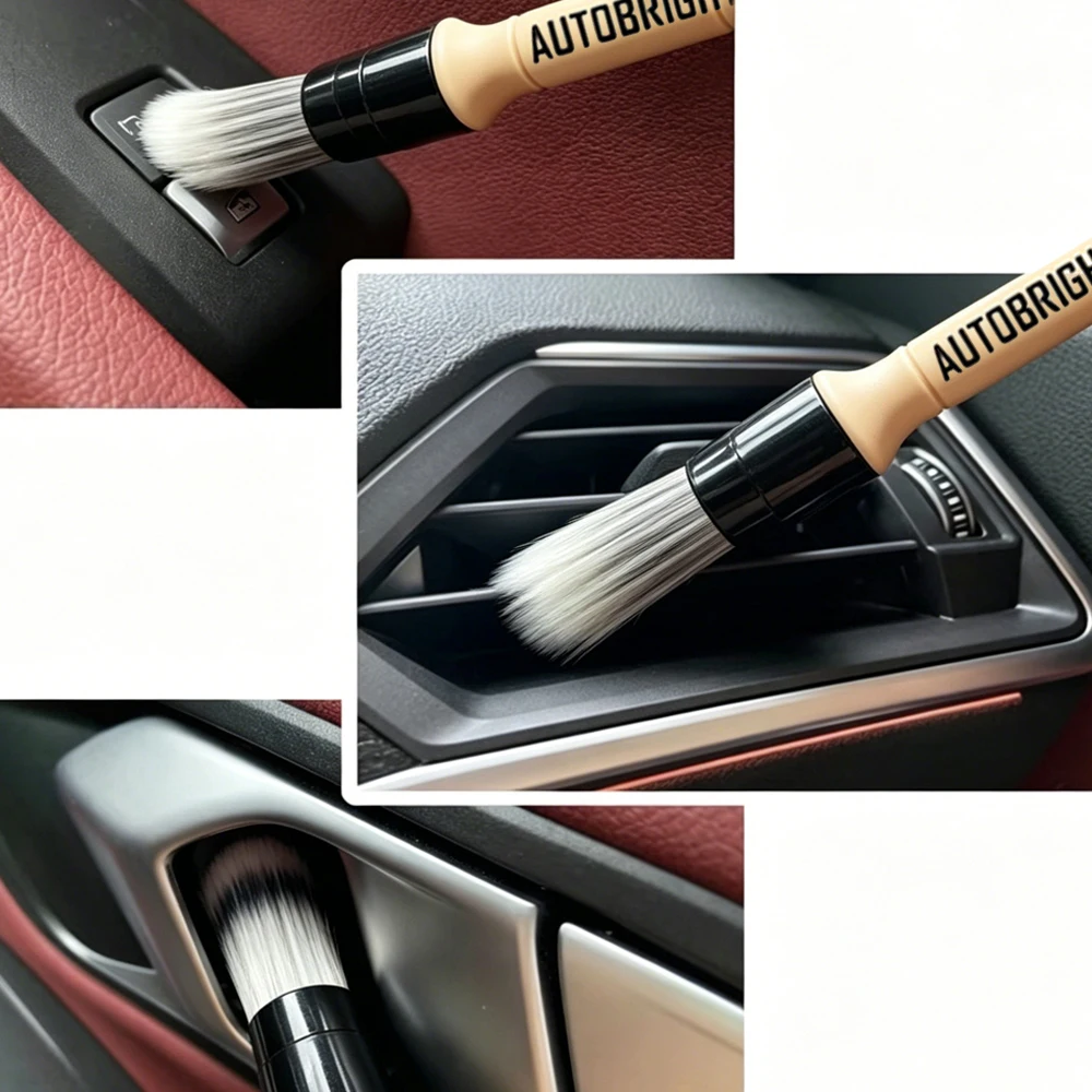 AUTOBRIGHT Doppelkopf-Autodetailing-Bürste Premium Weiche Borsten Reinigungsbürste für Autoinnenraum, Zuhause, Tastatur & Kleine Fugen – Detail 4