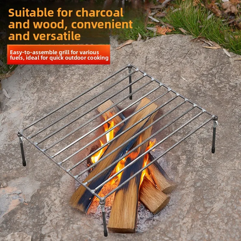 Handmade Welded BBQ Grill Square Outdoor Camping Fish Roasting Iron Frame Stall Firewood Burning Stand T-Shirt Men's Fashion