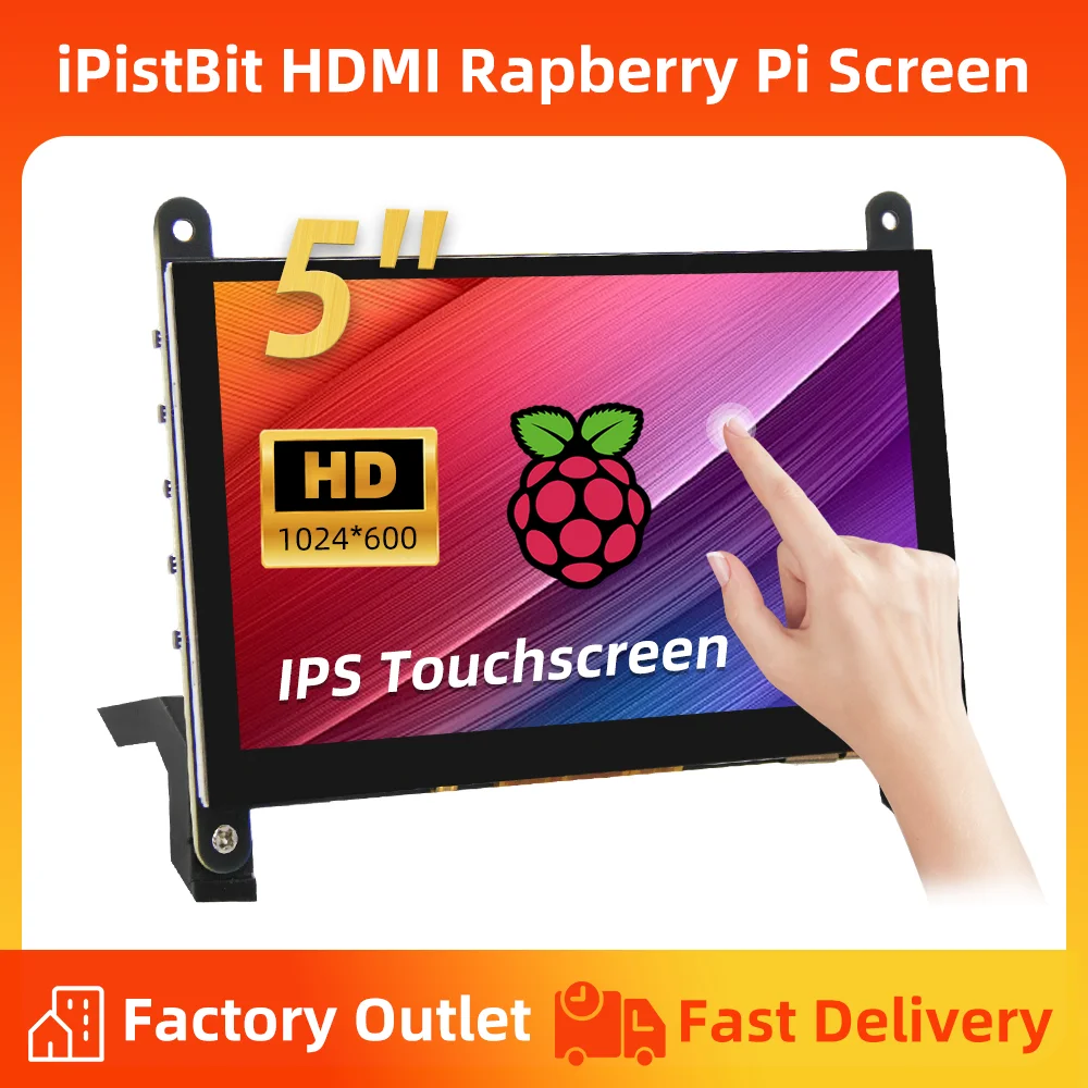 iPistBit 5'' Raspberry Pi Monitor Touchscreen Monitor 1024*600 HDMI IPS Capacitive Screen for Raspberry Pi 5 4 3 2  Driver-Free