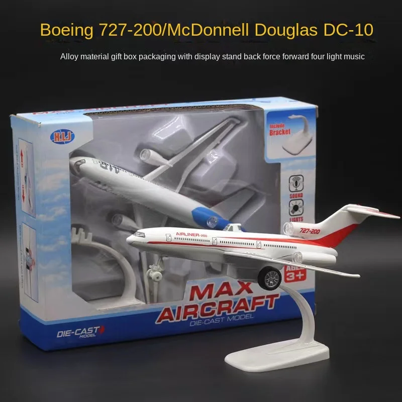 22cm Alloy Aircraft Model Boeing 727 McDonnell Douglas DC-10 Toy Airliner Car Model 4 Light Music