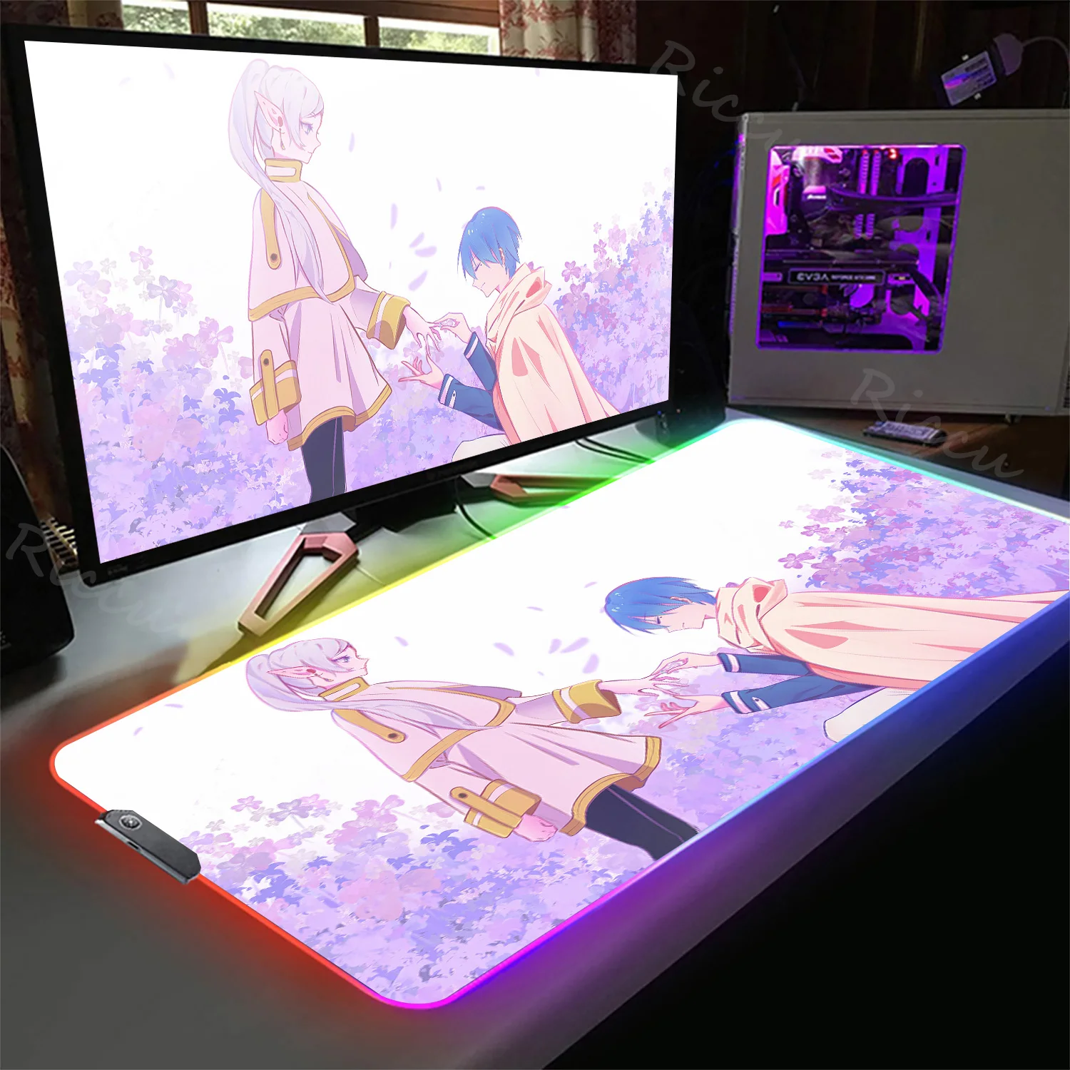 Hot Frieren Beyond Journeys End RGB Pc Gamer Keyboard Mouse Pad Mousepad LED Glowing Mouse Mats Rubber Gaming Computer Mausepad