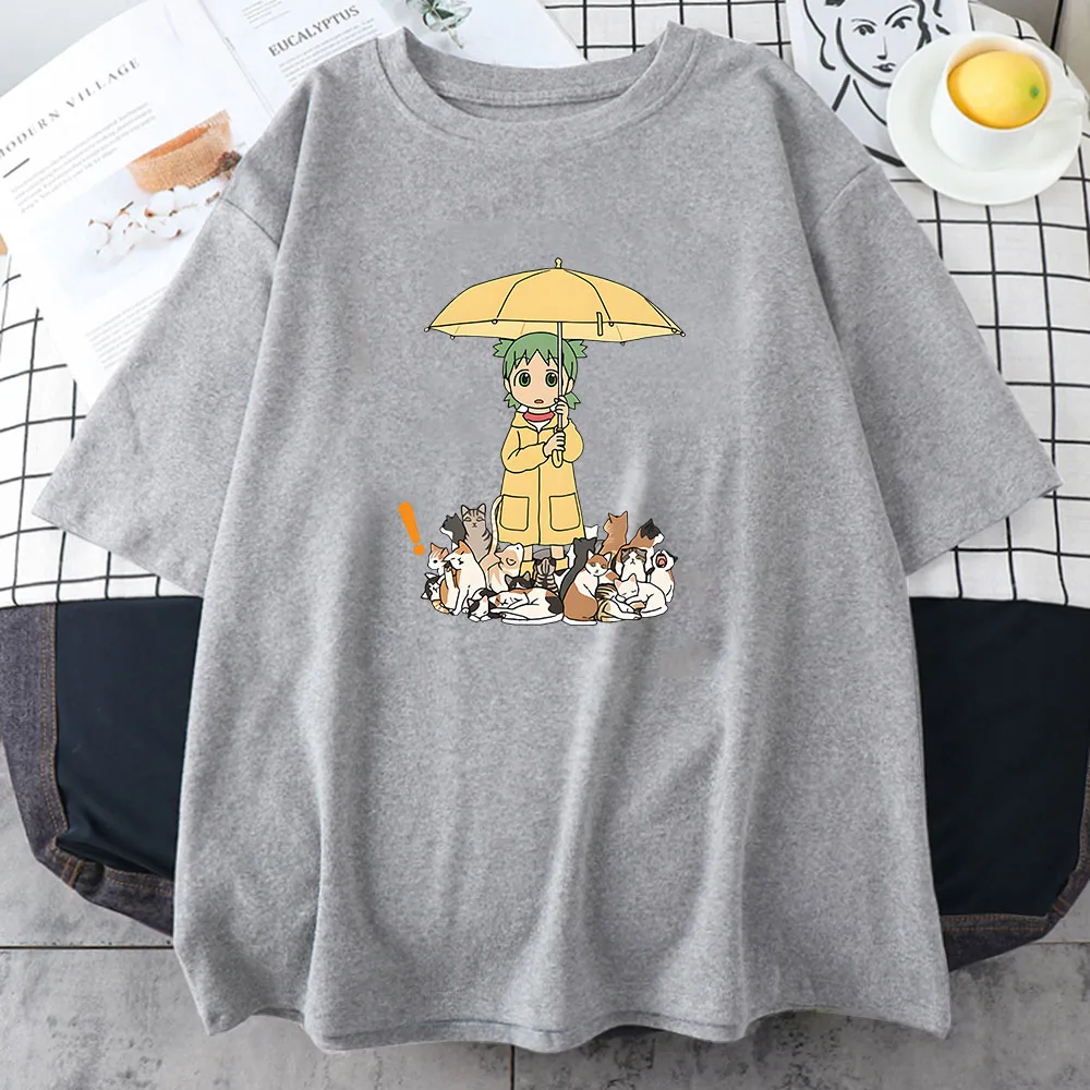 Azumanga Daioh Yotsuba T-shirts Women/men Open An Umbrella Cats Tshirts Kawaii/cute 100% Cotton T Shirts Summer Casual Prevalent