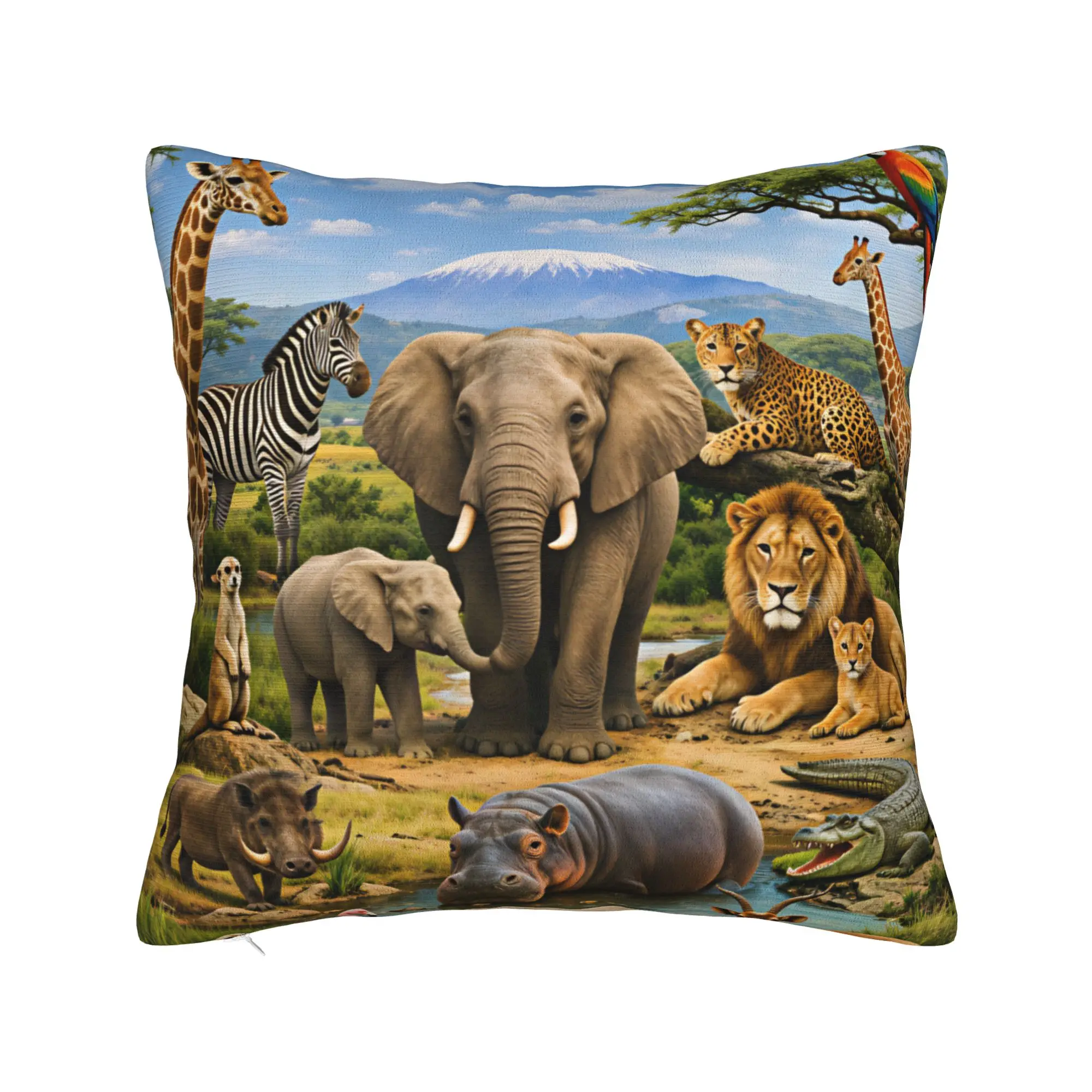 African Wildlife Elephants, Leopards & Giraffes Pillowcases  Vintage Pillow Case For Living Room Chair Comfy Pillow Cover
