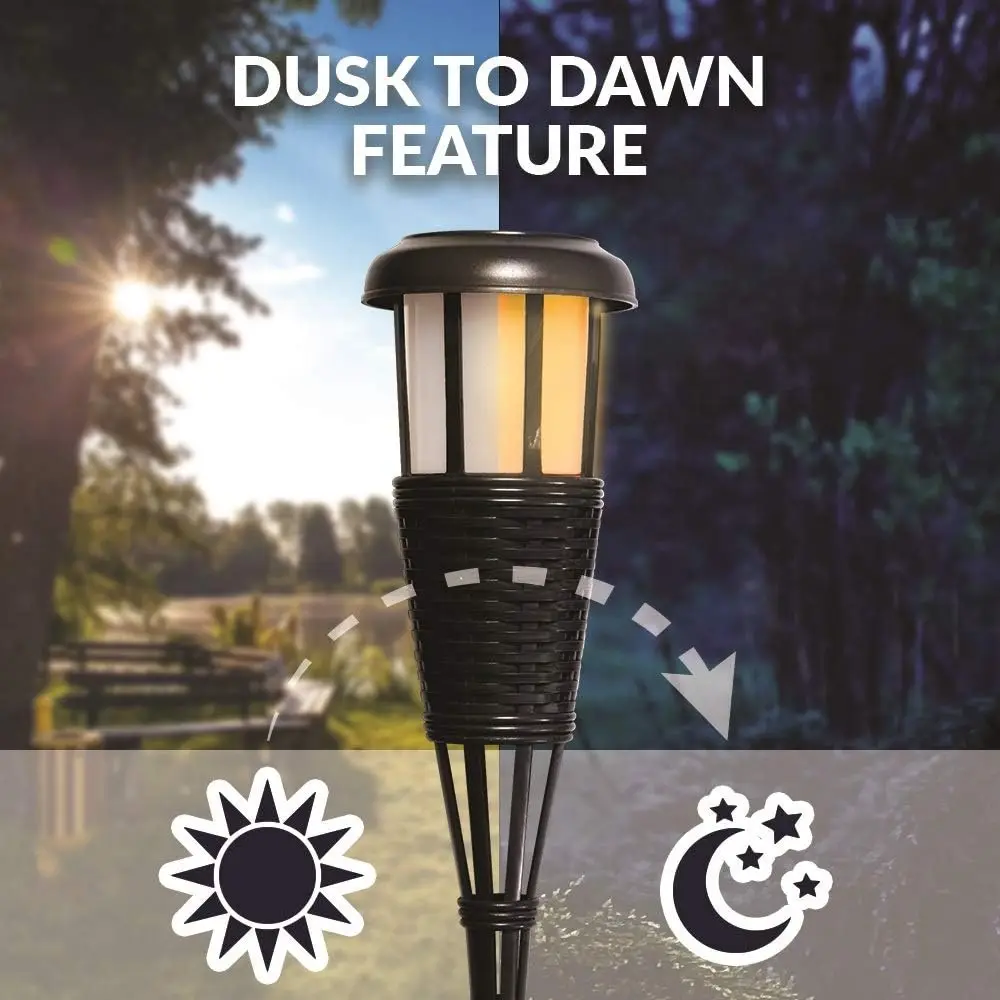 FLTORCH2-B Solar-Powered LED Outdoor Torches, Black, 2-Pack