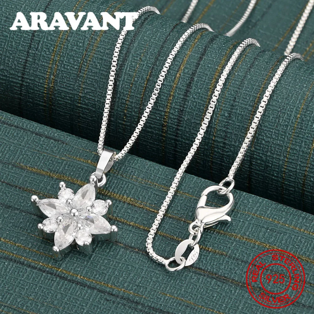 

925 Sterling Silver Octagonal Snowdrop Pendant Necklace Women'S Commuting Accessories Christmas Gift Jewelry