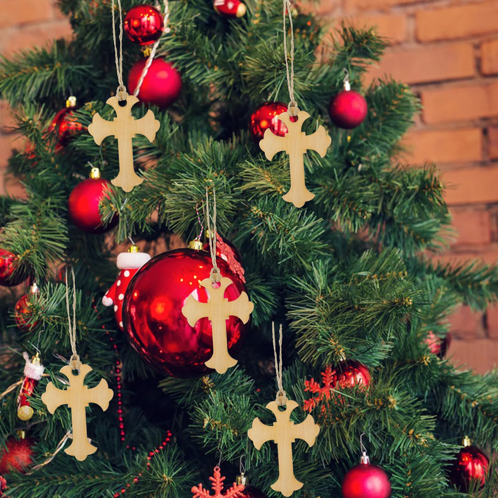 

50Pcs Wood Cross Craft Natural Grain Cross Ornament for Desktop Wall Hanging Religious Decor Xmas Tree Decoration