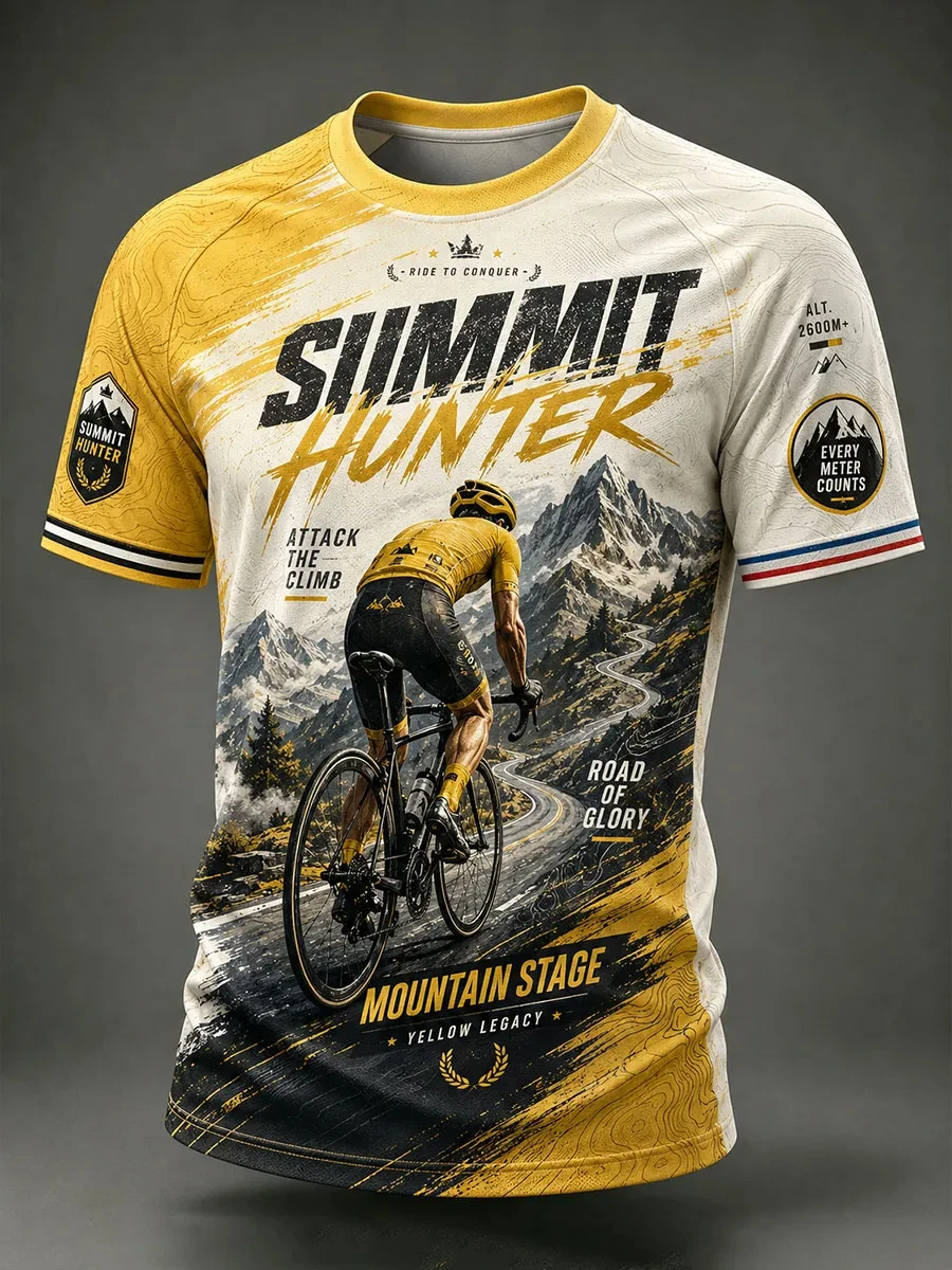 Summer men's T-shirt 3D printed casual sports top quick drying breathable short sleeved outdoor cycling French style
