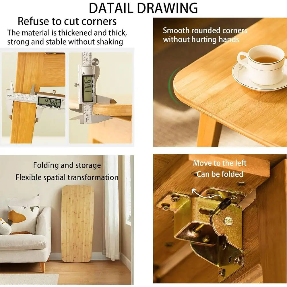 Mid-Century Foldable Coffee Table with Open Shelf, TV Stand, Living Room & RV Use, Natural 39.37IN