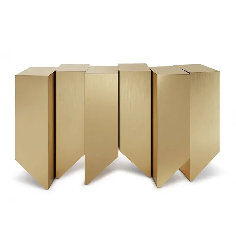 

Stainless steel entrance table designer entry plan corridor against the wall extremely narrow light luxury art end platform