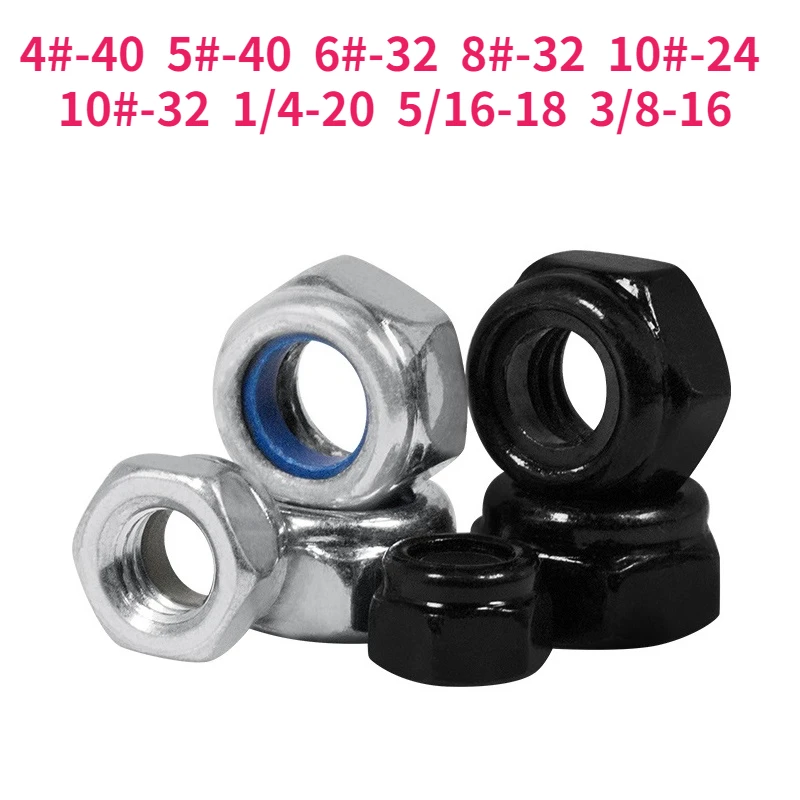 4#-40 5#-40 6#-32 8#-32 10#-24 10#-32 1/4-20 5/16-18 3/8-16 Zinc Plated American Standard Hex Nylon Insert Self Lock Nut