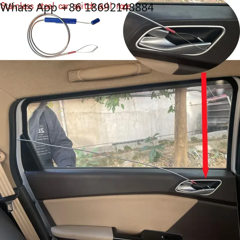 Stainless Steel Car Emergency Pull Rope Multi-Functional Door Unlocking Tool Long Rod Hook Picker for Self-Driving Rescue