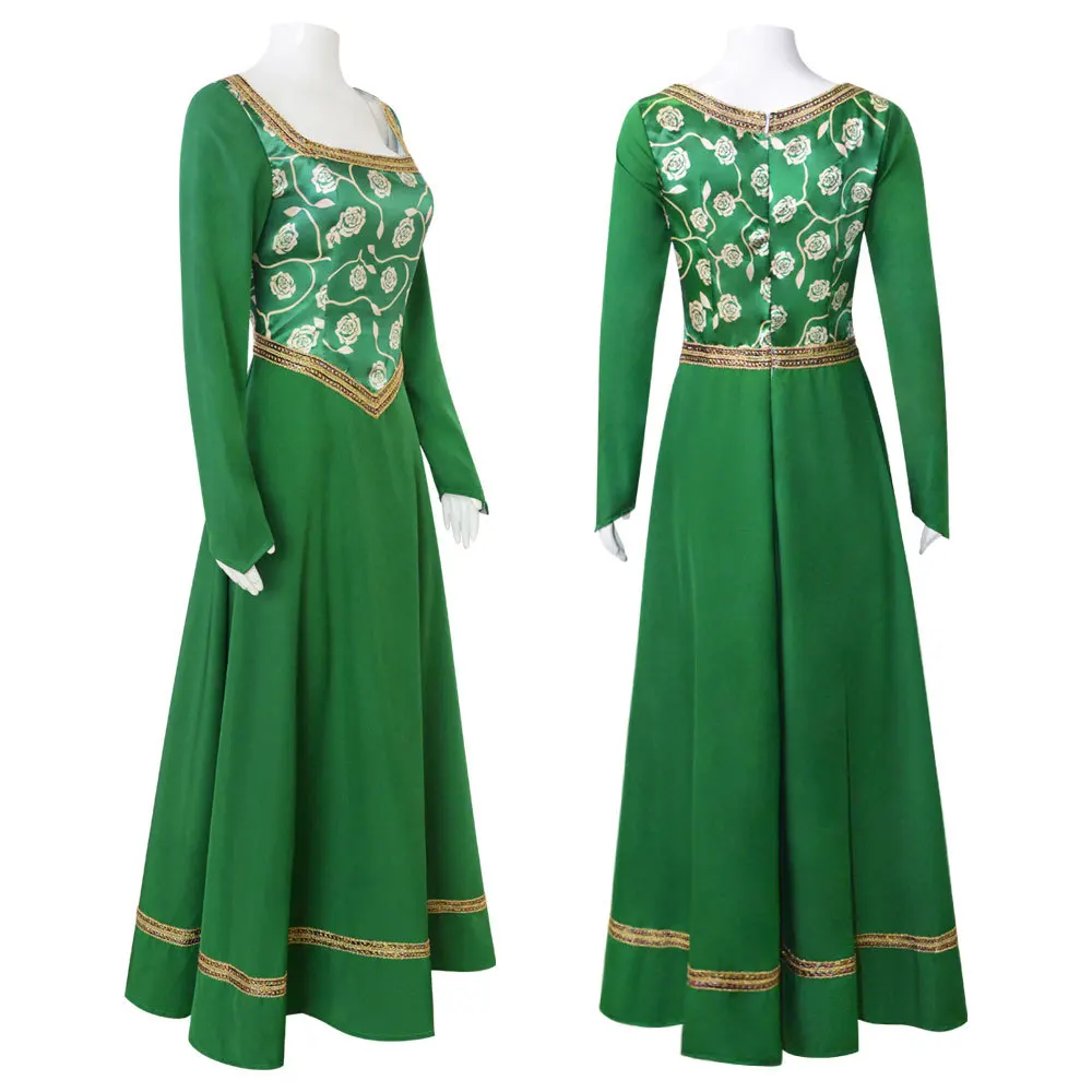Movie Monster Princess Fiona Cosplay Female Costume Retro Green Square Collar Long Dress Halloween Carnival Costumes for Women view 5