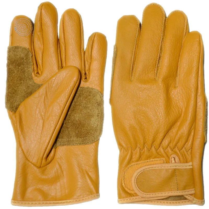 Genuine Leather Motorcycle Riding Gloves Cotton Lining Warm Windproof Cow Leather