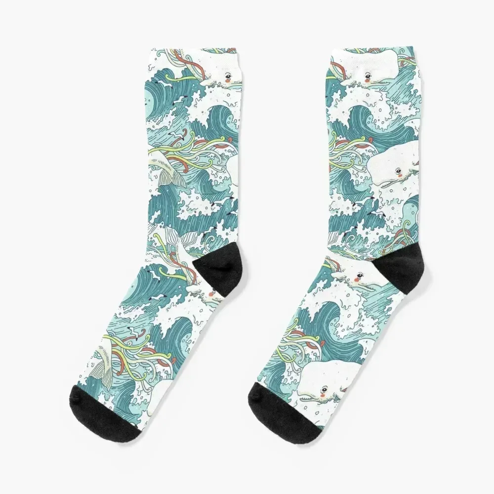 

Whales and Waves Pattern Socks Crossfit aesthetic Run happy Man Socks Women's