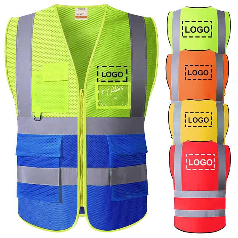 

Строительный рабочий жилет с индивидуальным логотипом или текстом, сетчатая спецодежда, рабочий жилет с несколькими карманами и несколькими карманами