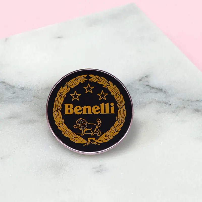 Moto Benelli badge Vintage 70s Racing Motorcycle logo brooch