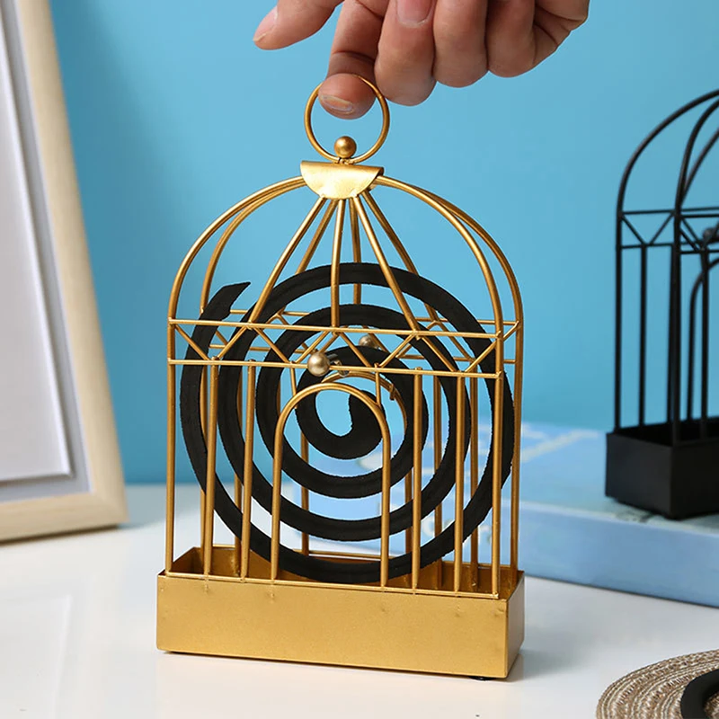 

Aromatherapy Shelf Nordic Gold Birdcage Mosquito Coil Holder Summer Days Iron Mosquito Repellent Incense Rack Plate Metal Censer