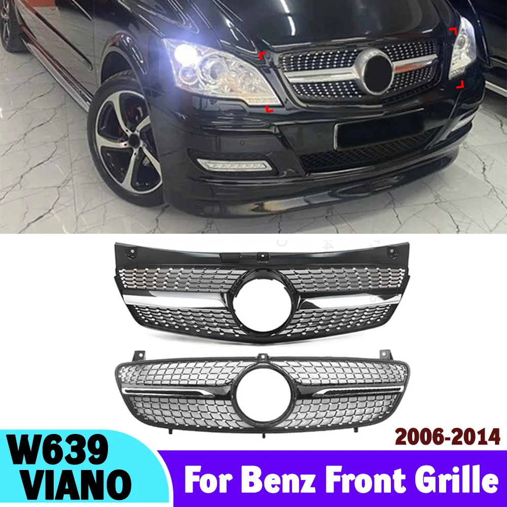 

Front Bumper Grille Cover for Mercedes Vito Viano W639 2006-2014 | Black ABS Diamond Mesh Replacement | Custom Styling & Direct
