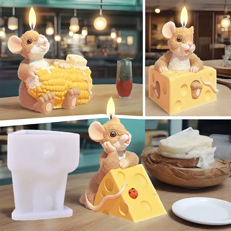 

3D Three-dimensional Cartoon Animal Mouse Cheese Silicone Mold Holding Corn Scented Candle Mold S Candle Making Supplies