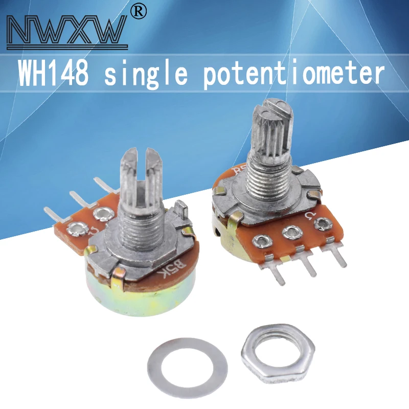 5pcs/lot WH-148 B5K 5k single 3-pin volume adjustment potentiometer B502 shaft length 15mm with nut and washer