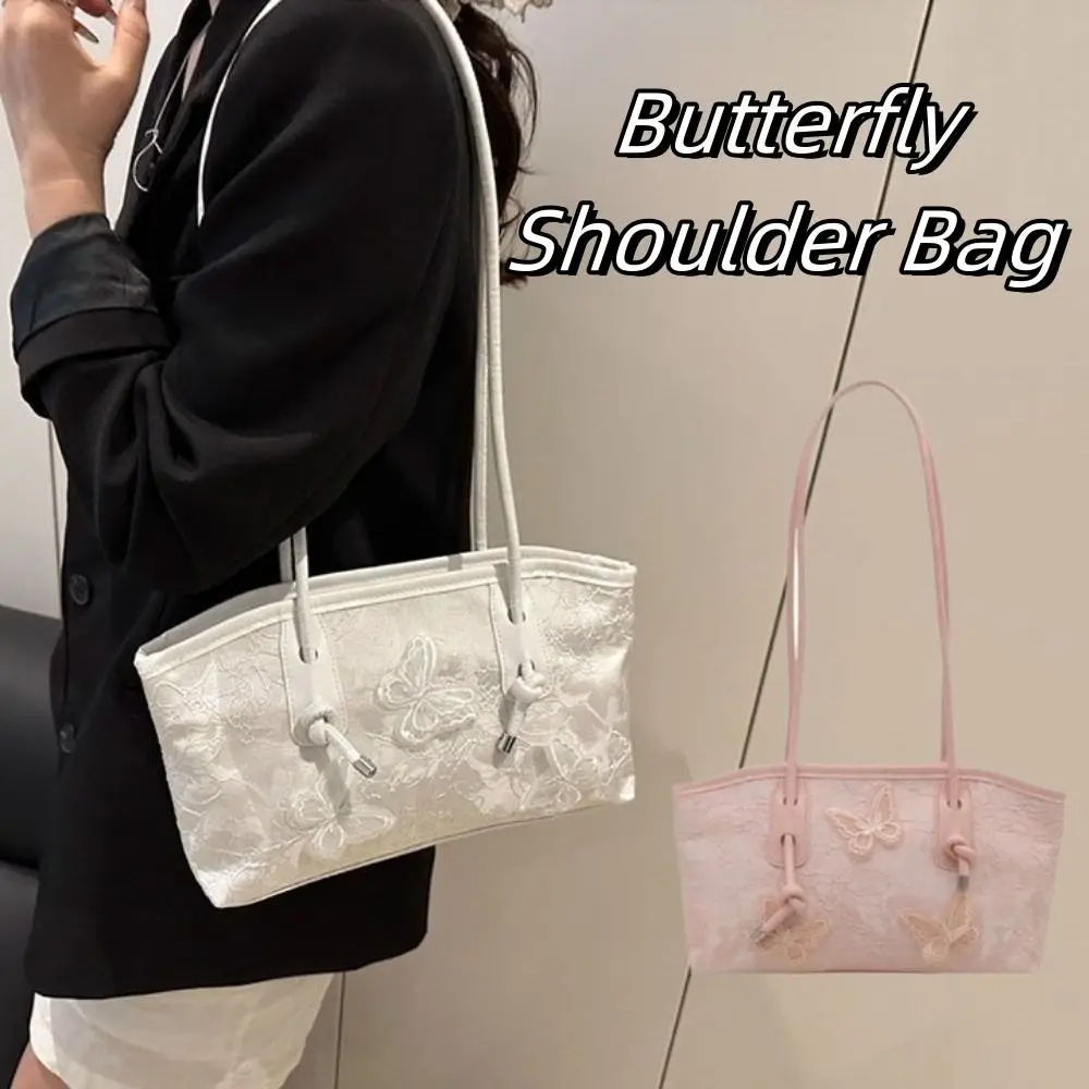 

Повседневная сумка-тоут с бабочкой Y2k, большая вместительная сумка на плечо, корейский стиль, женская сумка из искусственной кожи с вышивкой