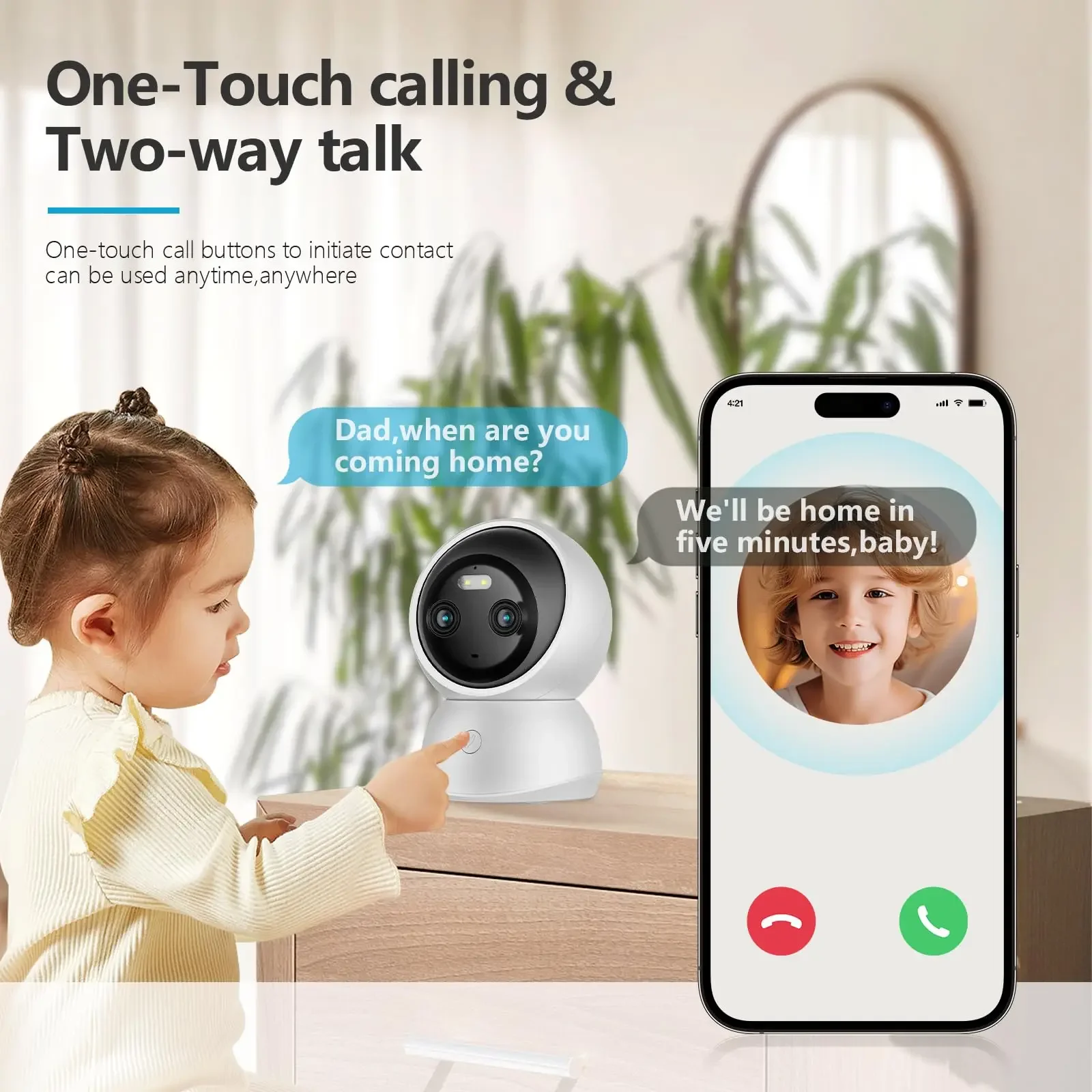 ANSVICAM 2K 5G Wifi Dual Lens Dome Camera Indoor 3MP One-Touch-Call Baby Monitor Two Way Talk Security IP Camera with Alexa