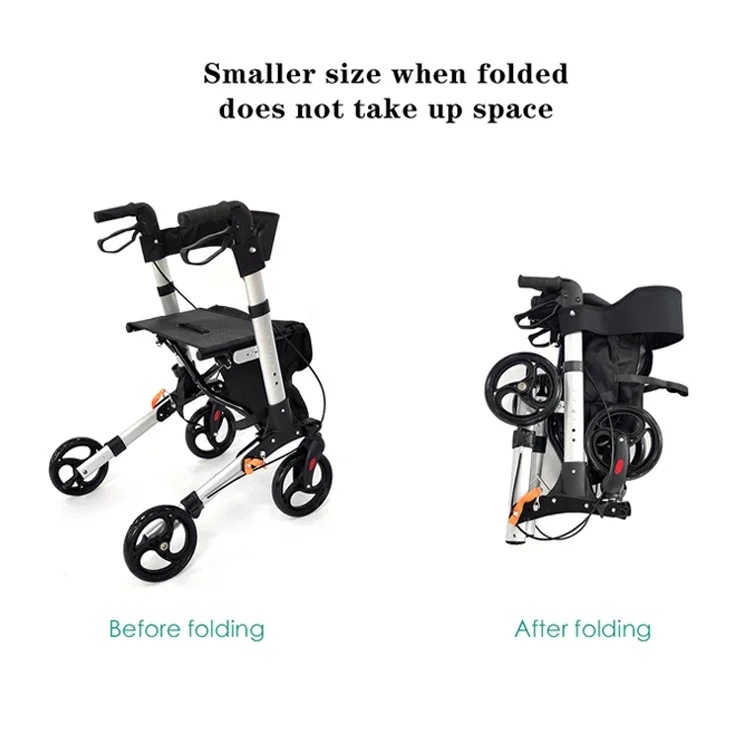 Senyang new foldable outdoor lightweight aluminium old people adults elderly walking folding upright walker rollator for seniors