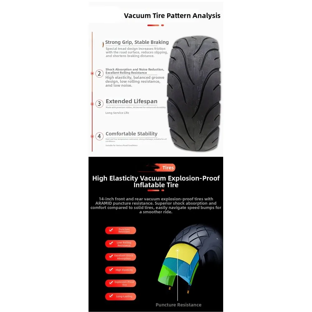 10x2 70 6 5 Electric Scooter Tire Tubeless Design with Anti Slip Tread and Puncture Resistant Rubber for Gravel and Wet Roads