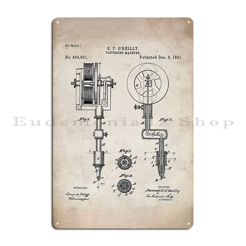 Tattoo Pen Patent Tattooist Art Antique Metal Plaque Customized Wall Cave Wall Decor Retro Cave Tin Sign Poster