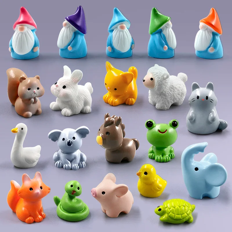 20Pcs Easter Rabbit Christmas Old Man Fox Horse Sheep Cat Frog Squirrel Figurine Miniature Fairy Garden Decoration Accessories