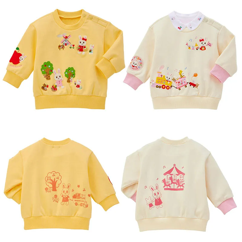 Autumn New Girls Clothes Cartoon Cute Bunny Apple Embroidery Sweatshirt Baby Top 2024