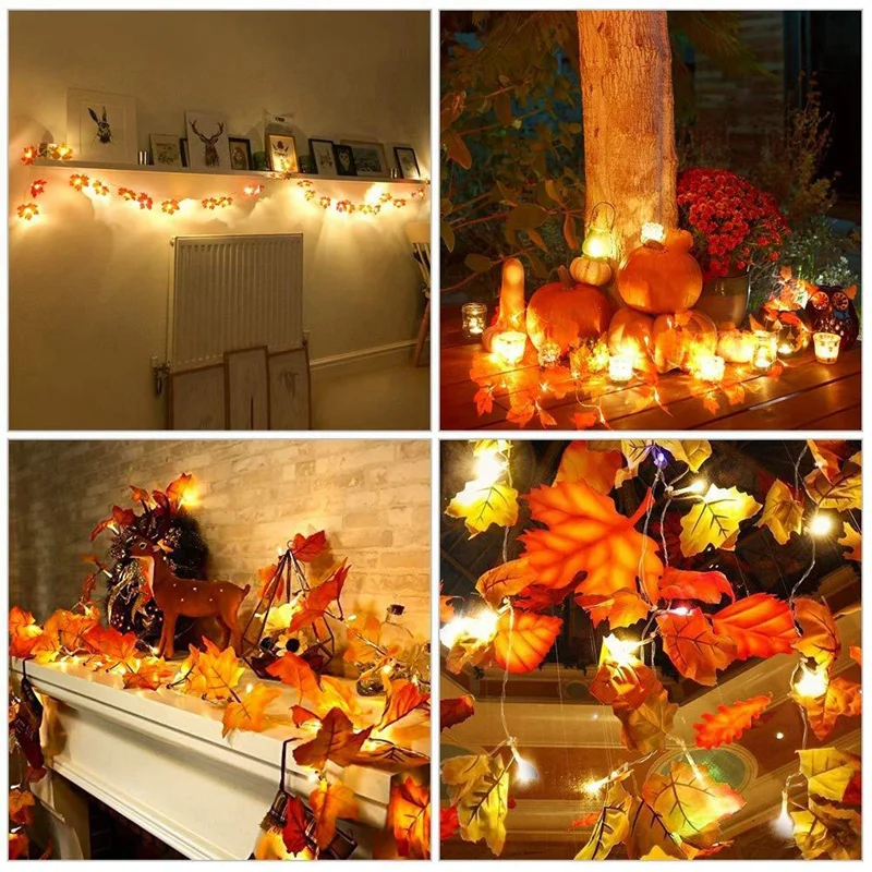 Artificial Maple Leaf LED Light String Garland Family DIY Holiday Dress Autumn Atmosphere 300CM