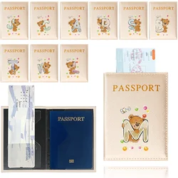 Travel Passport Cover Rose Bear Letter Pattern Protective Card Case Travel Credit Card Holder ID & Document Passport Holder