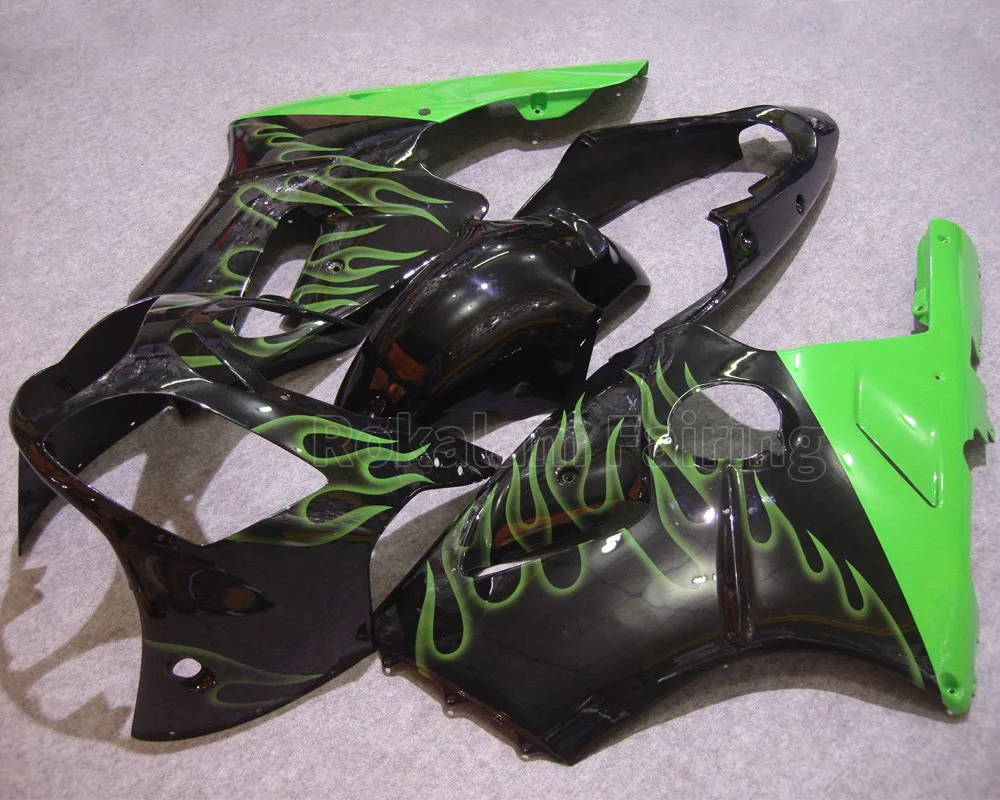 ZX-12R 2000 2001 ZX 12R Fairings For Kawasaki Ninja ZX12R Green Flame Black Bike Cheap Motorcycle Fairings (Injection Molding)