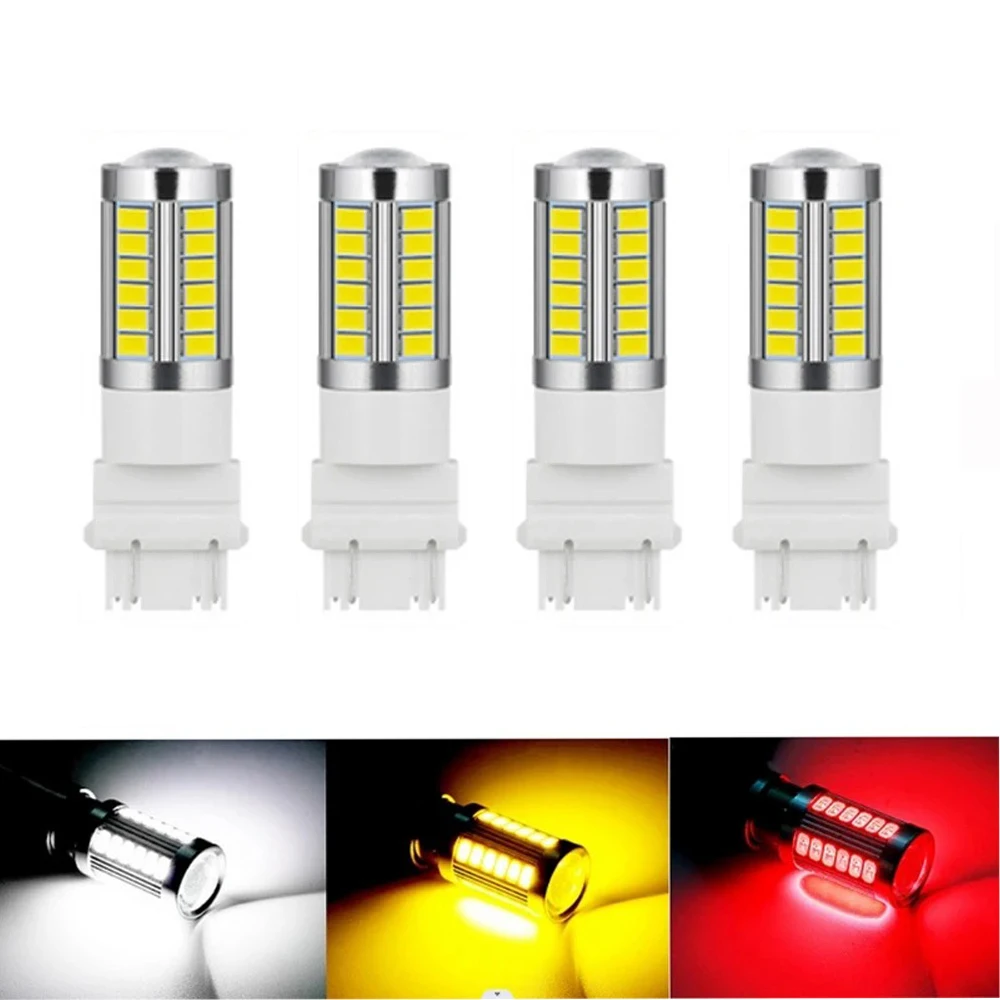 

10PCS T25 3157 LED Bulbs P27/7W Car Parking Light Cabus Brake Lights 33SMD 12V Warning Flash Light Tail Lights White Yellow Red