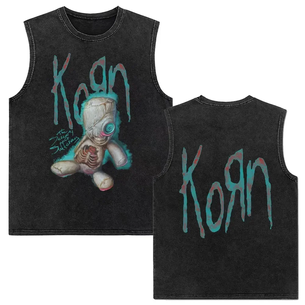 

Rock band Korn follows the leader s retro washed vest retro gothic metal sleeveless vest and neutral casual cotton T-shirt