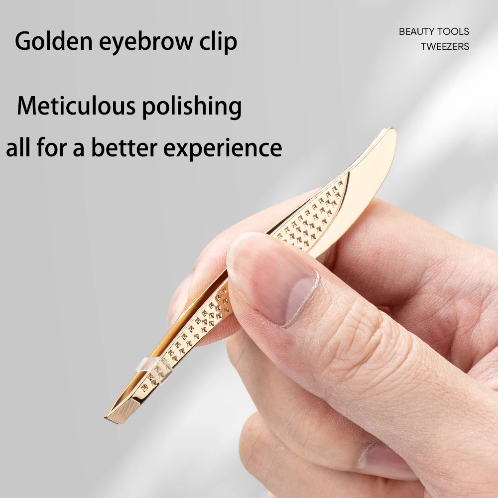 Pince à sourcils dorée en acier inoxydable, outil de maquillage, plume, beauté des poils fins, extracteur de pinces à sourcils inclinées, outils d'élimination